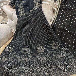 Black and White Patterned Dress maxi Pakistani wedding maxi dress large